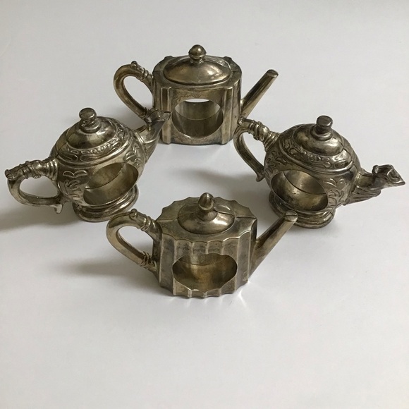 Godinger Silver-plate Teapot Napkin Rings Mixed SET OF 4 Silver Art 1994 Vintage - Picture 9 of 14